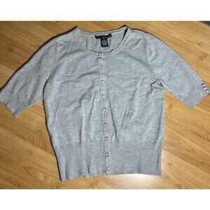 GRACE Sweater Womens M gray Short Sleeve Cardigan Faux Pearl Buttons